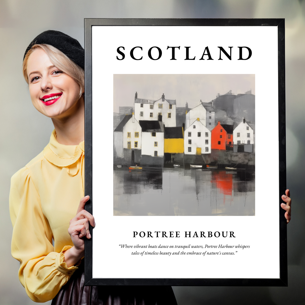 Person holding a poster of Portree Harbour