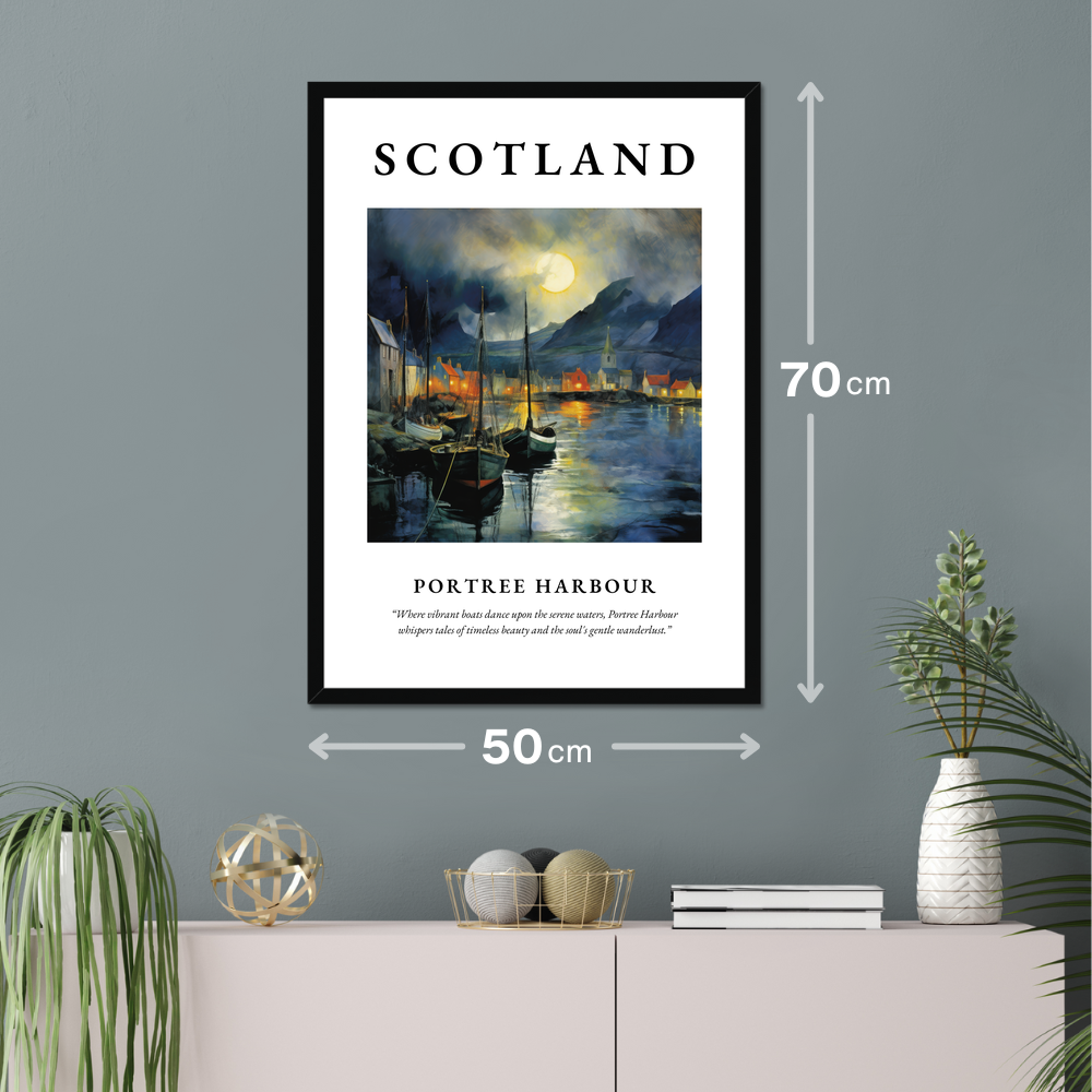 Poster of Portree Harbour hanging on a wall