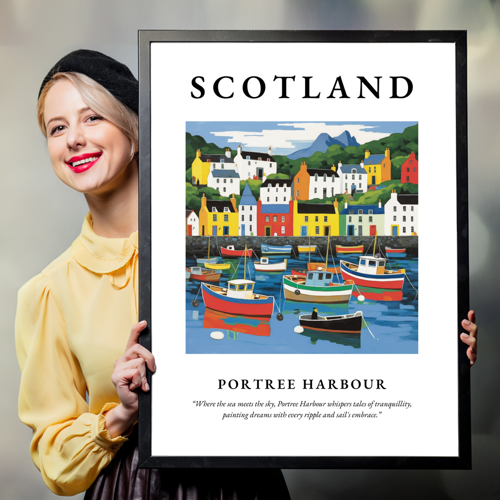 Person holding a poster of Portree Harbour