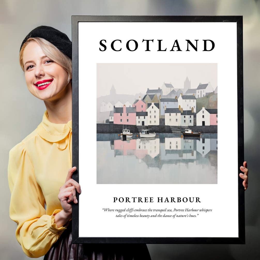 Person holding a poster of Portree Harbour