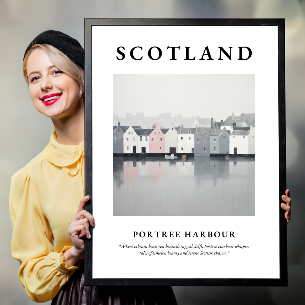 Person holding a poster of Portree Harbour