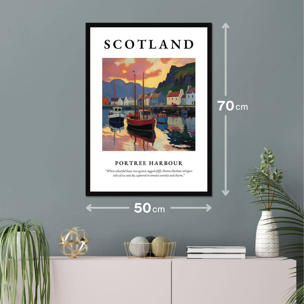 Poster of Portree Harbour hanging on a wall