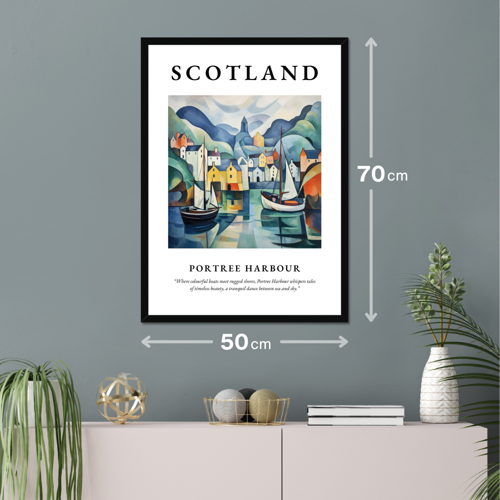 Poster of Portree Harbour hanging on a wall