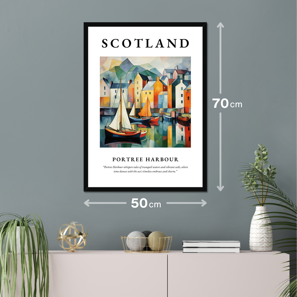 Poster of Portree Harbour hanging on a wall