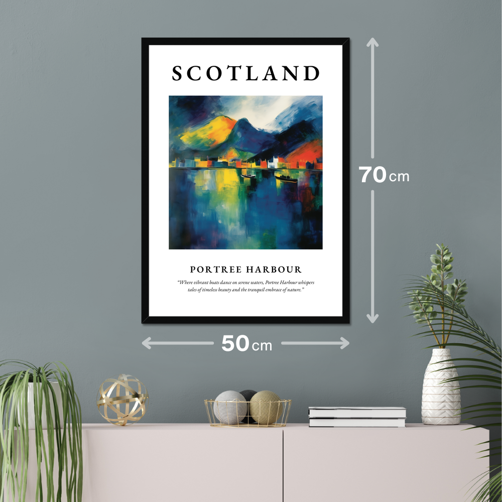 Poster of Portree Harbour hanging on a wall