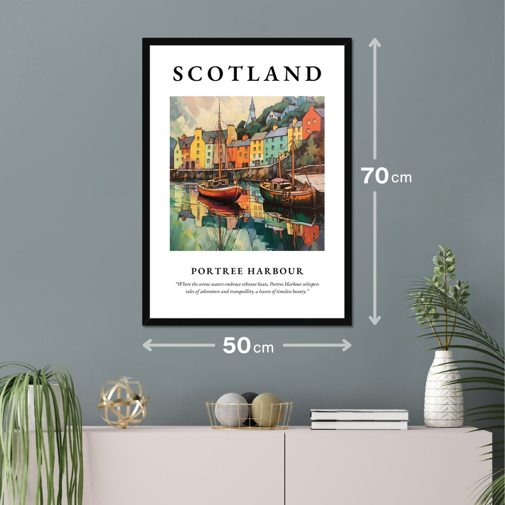 Poster of Portree Harbour hanging on a wall