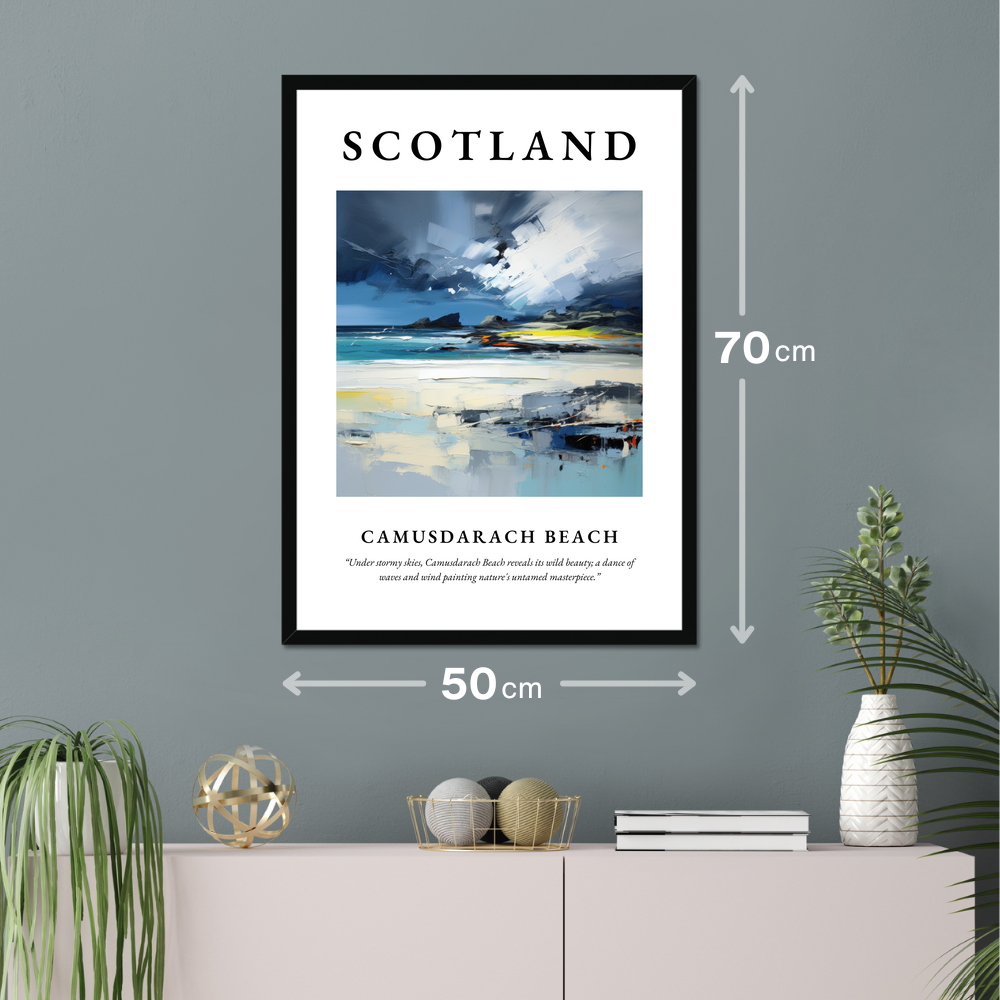 Poster of Camusdarach Beach hanging on a wall