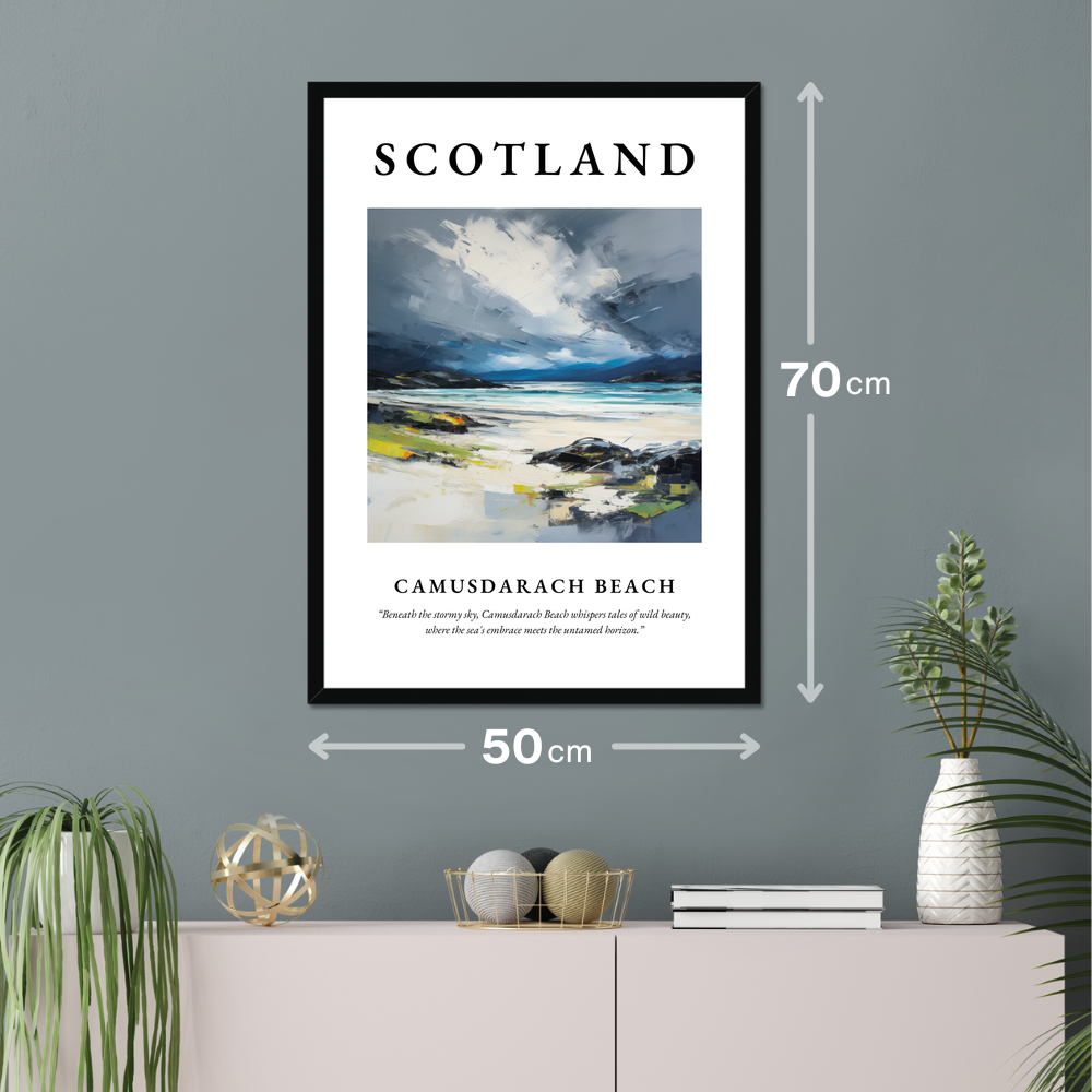 Poster of Camusdarach Beach hanging on a wall