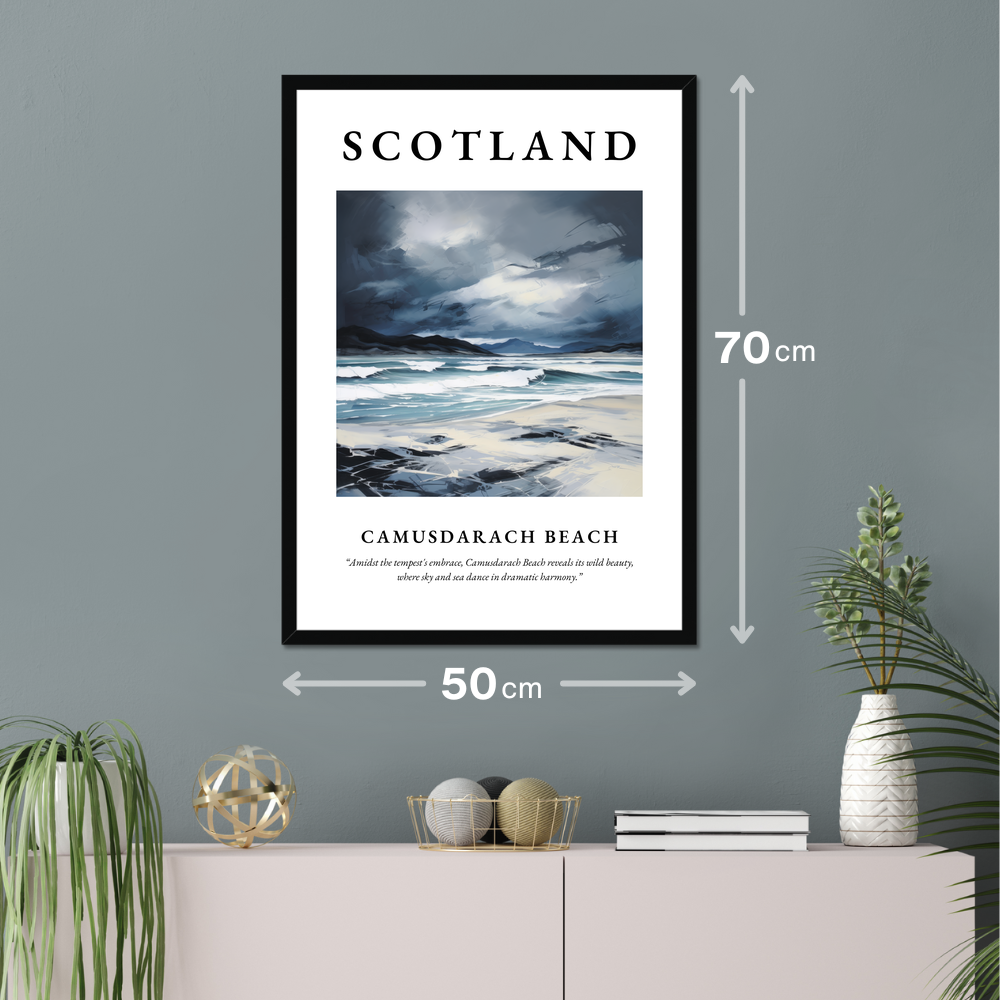 Poster of Camusdarach Beach hanging on a wall