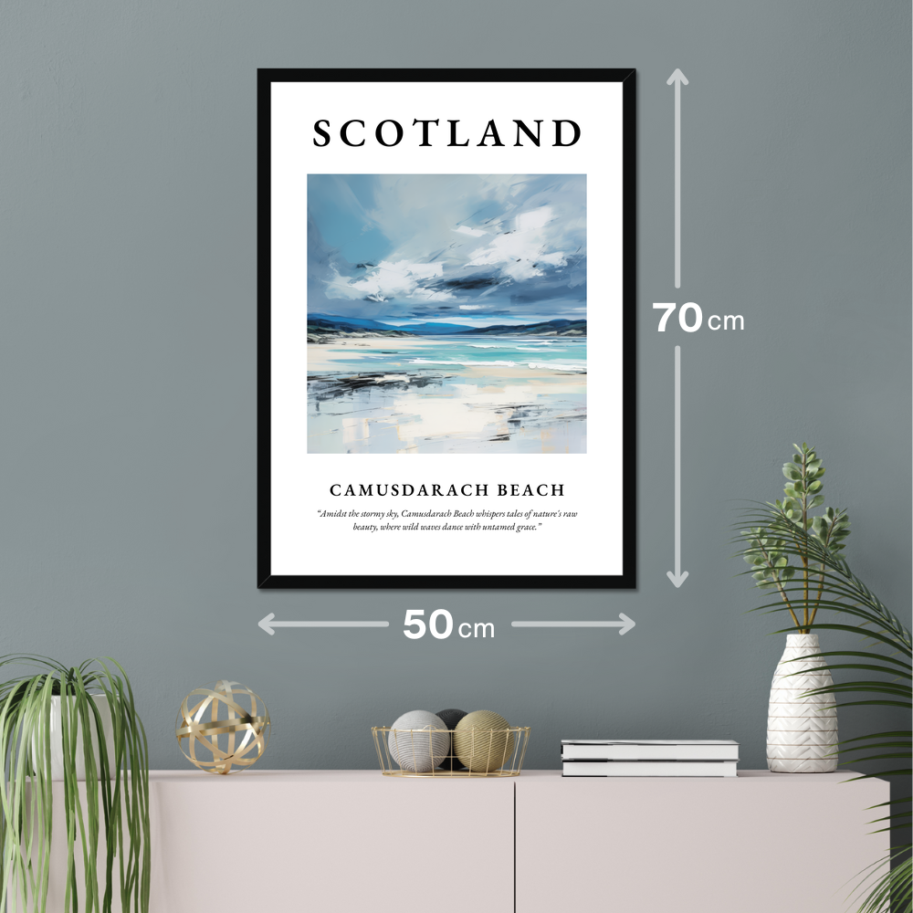 Poster of Camusdarach Beach hanging on a wall