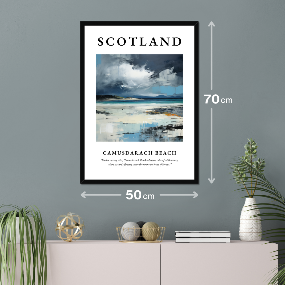 Poster of Camusdarach Beach hanging on a wall