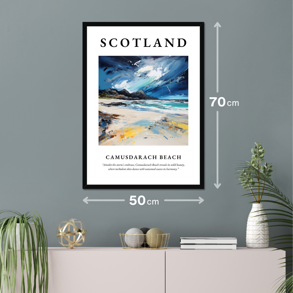 Poster of Camusdarach Beach hanging on a wall