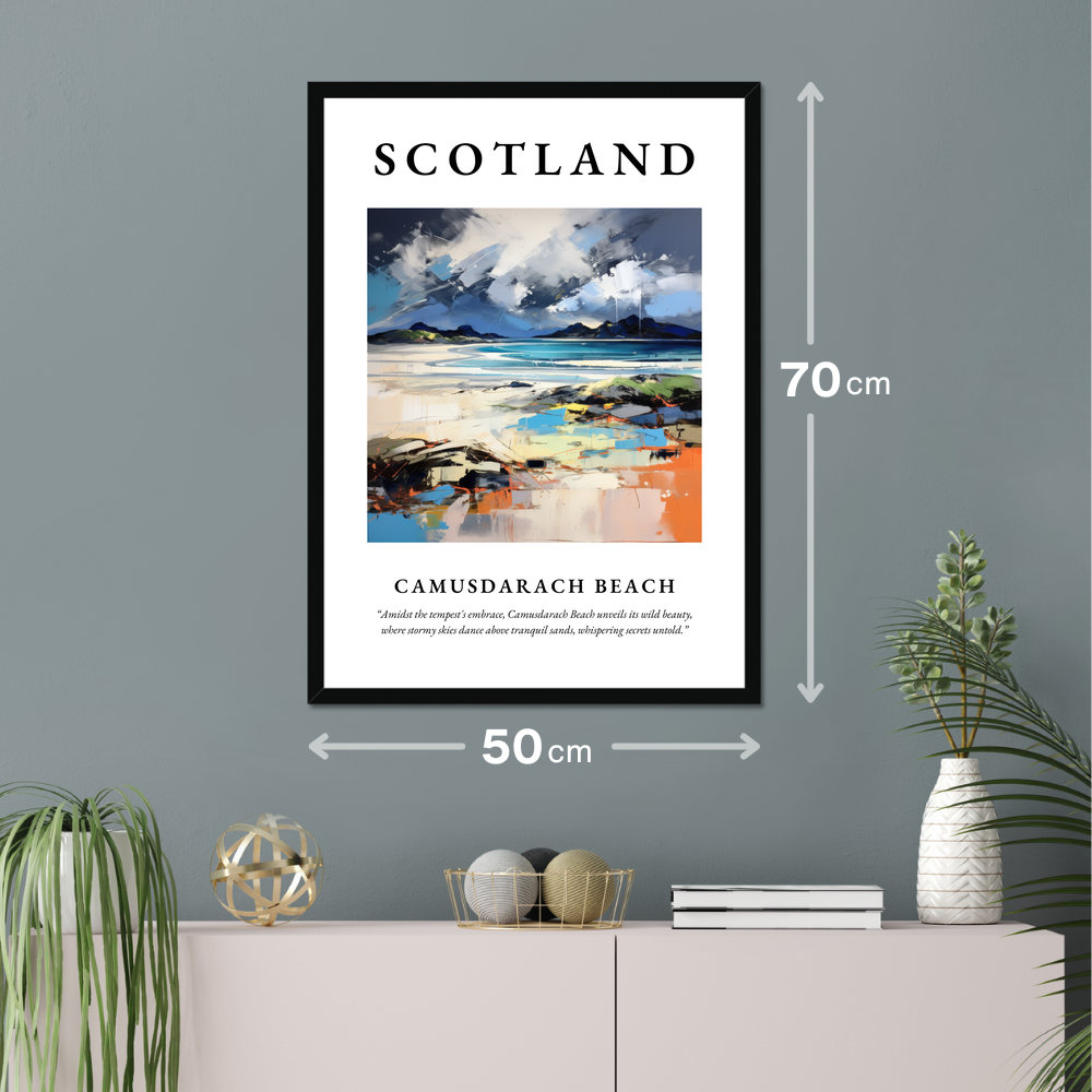 Poster of Camusdarach Beach hanging on a wall