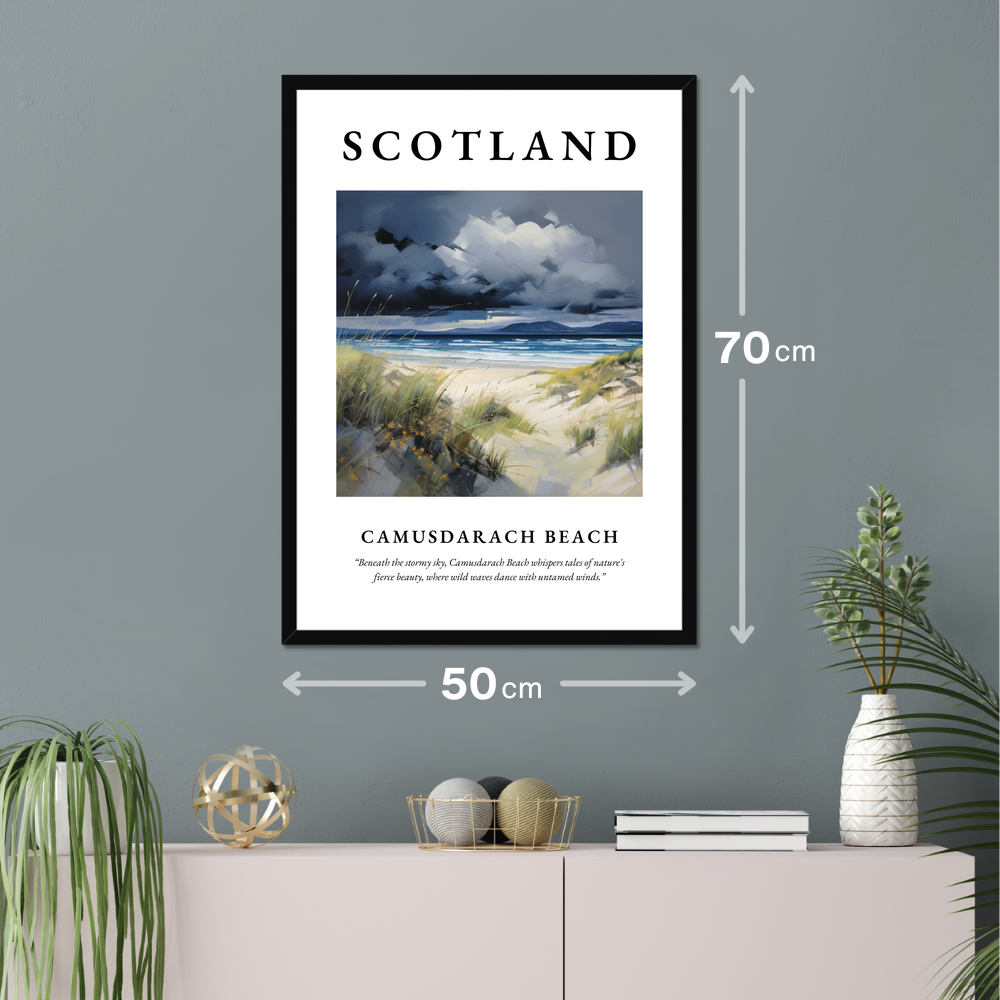 Poster of Camusdarach Beach hanging on a wall