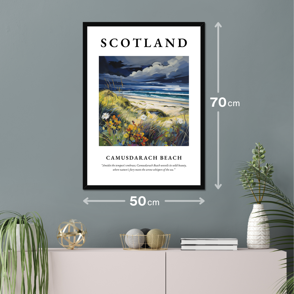 Poster of Camusdarach Beach hanging on a wall