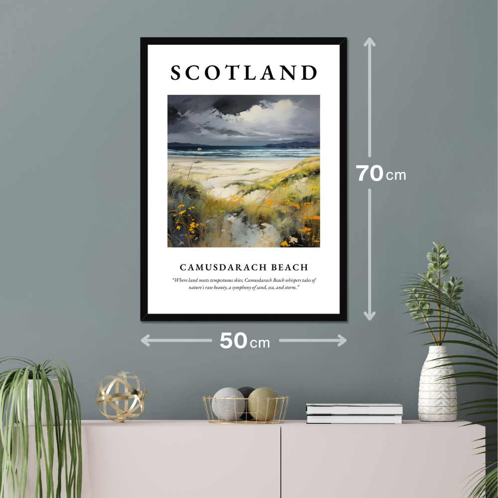 Poster of Camusdarach Beach hanging on a wall