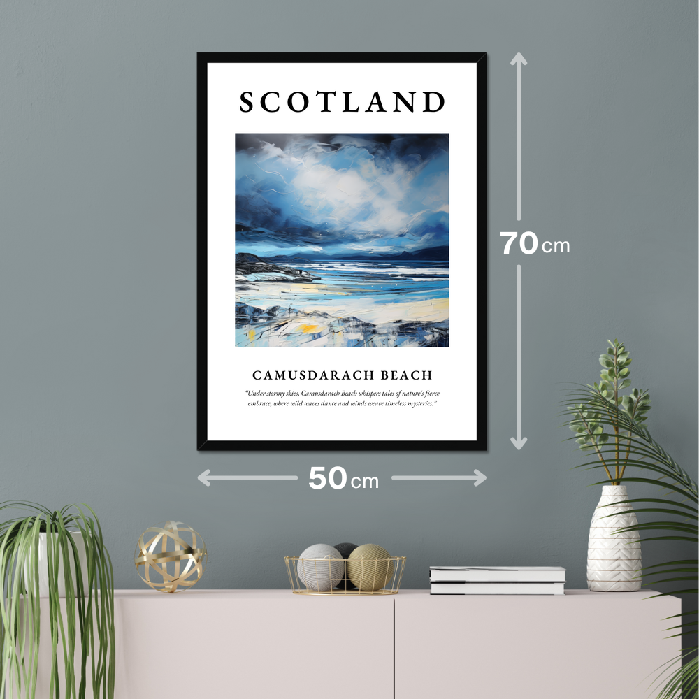 Poster of Camusdarach Beach hanging on a wall