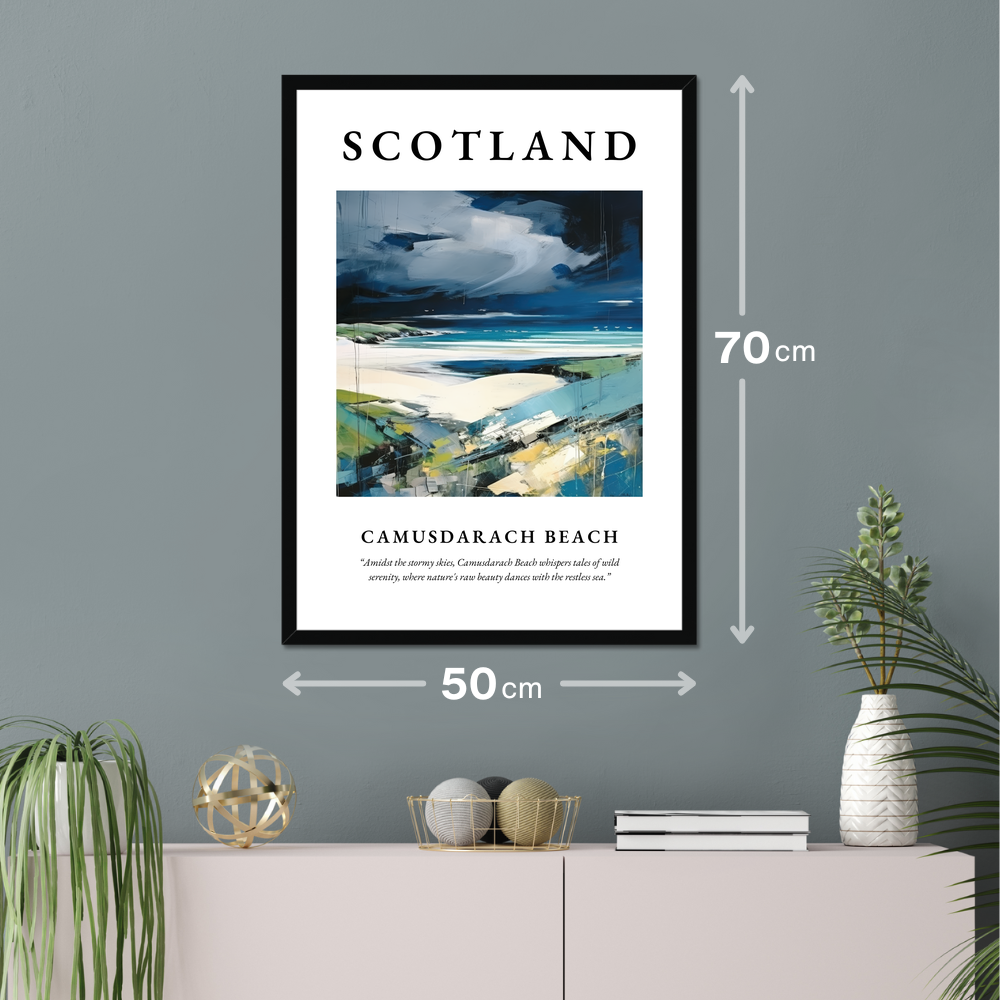 Poster of Camusdarach Beach hanging on a wall