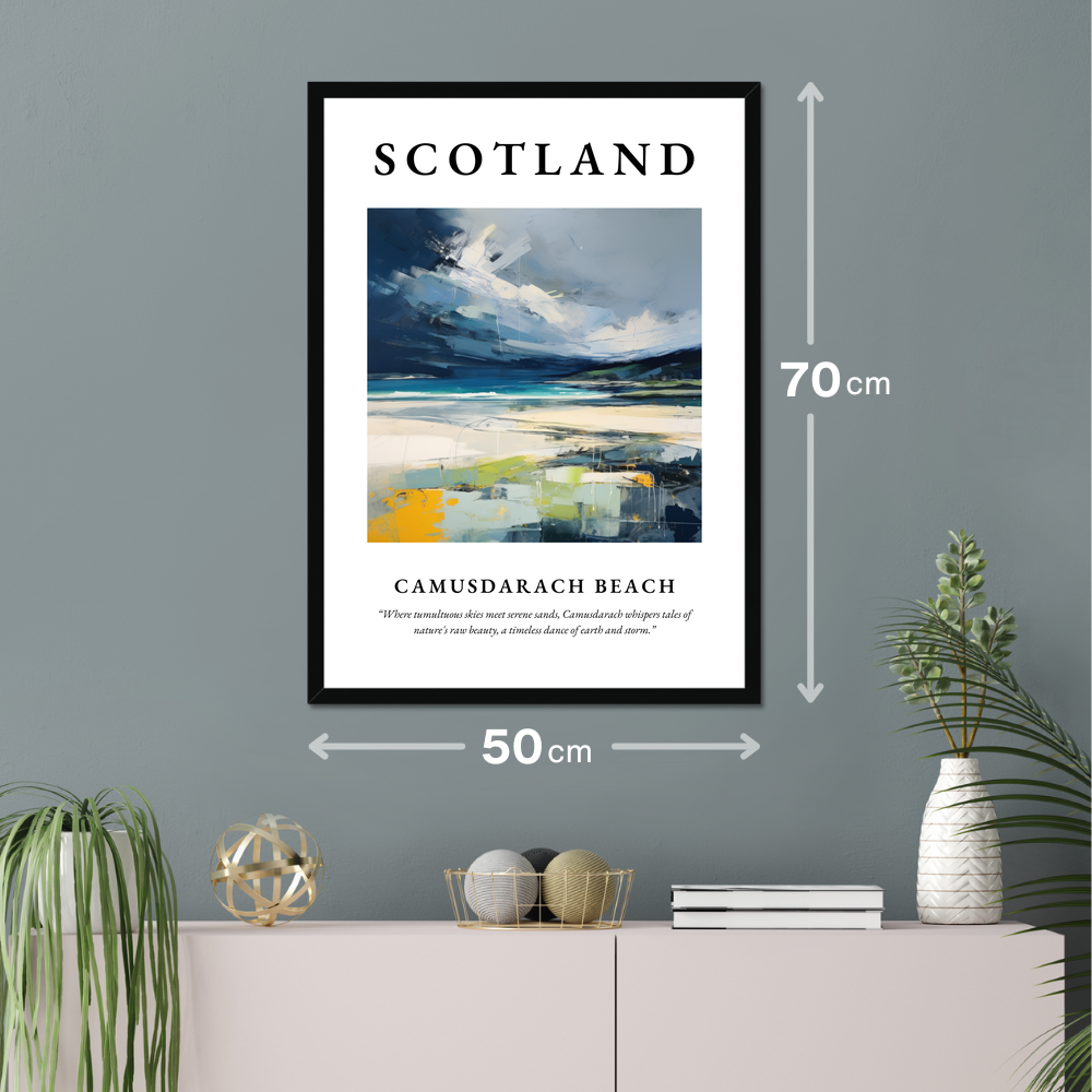 Poster of Camusdarach Beach hanging on a wall