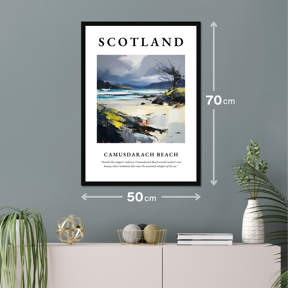 Poster of Camusdarach Beach hanging on a wall