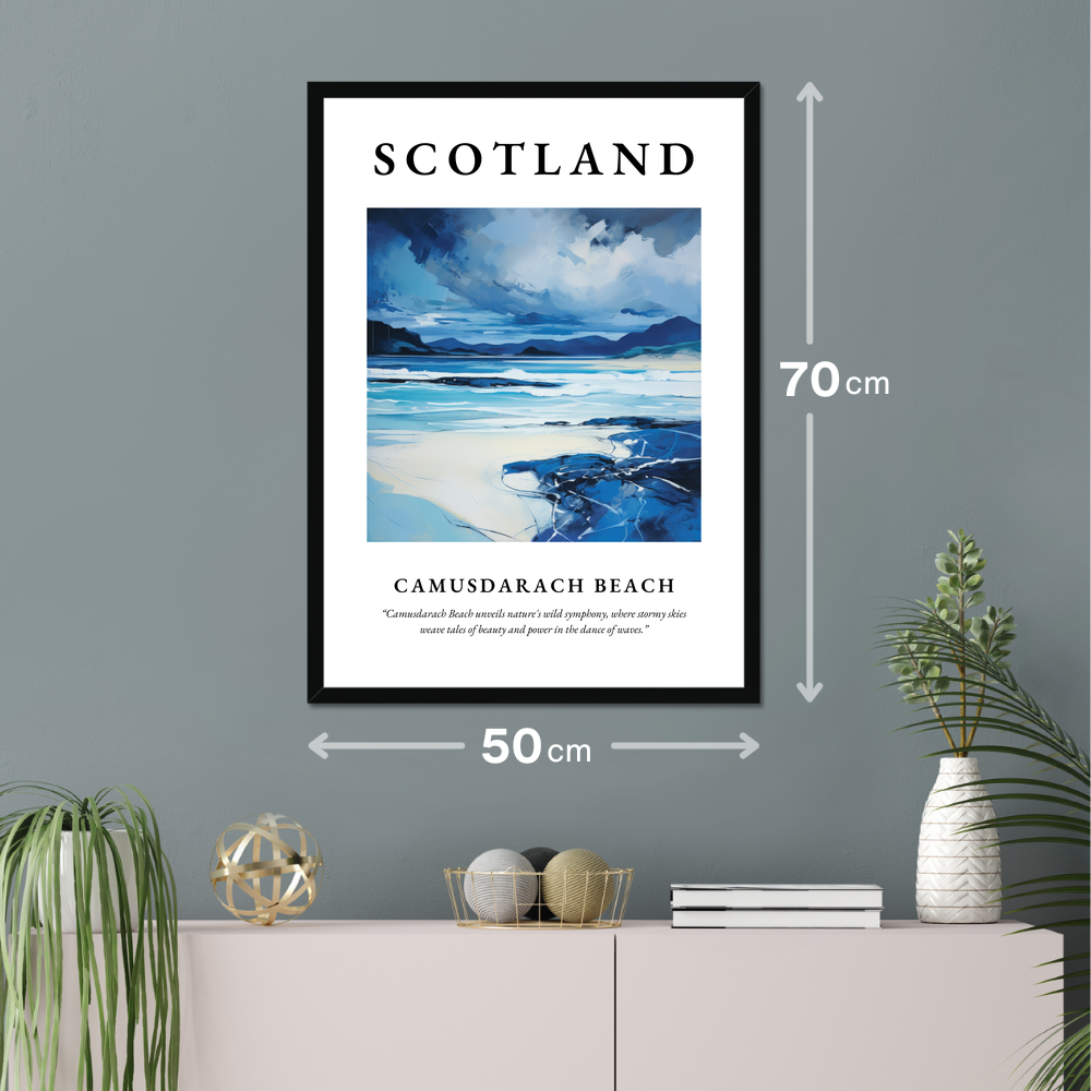 Poster of Camusdarach Beach hanging on a wall