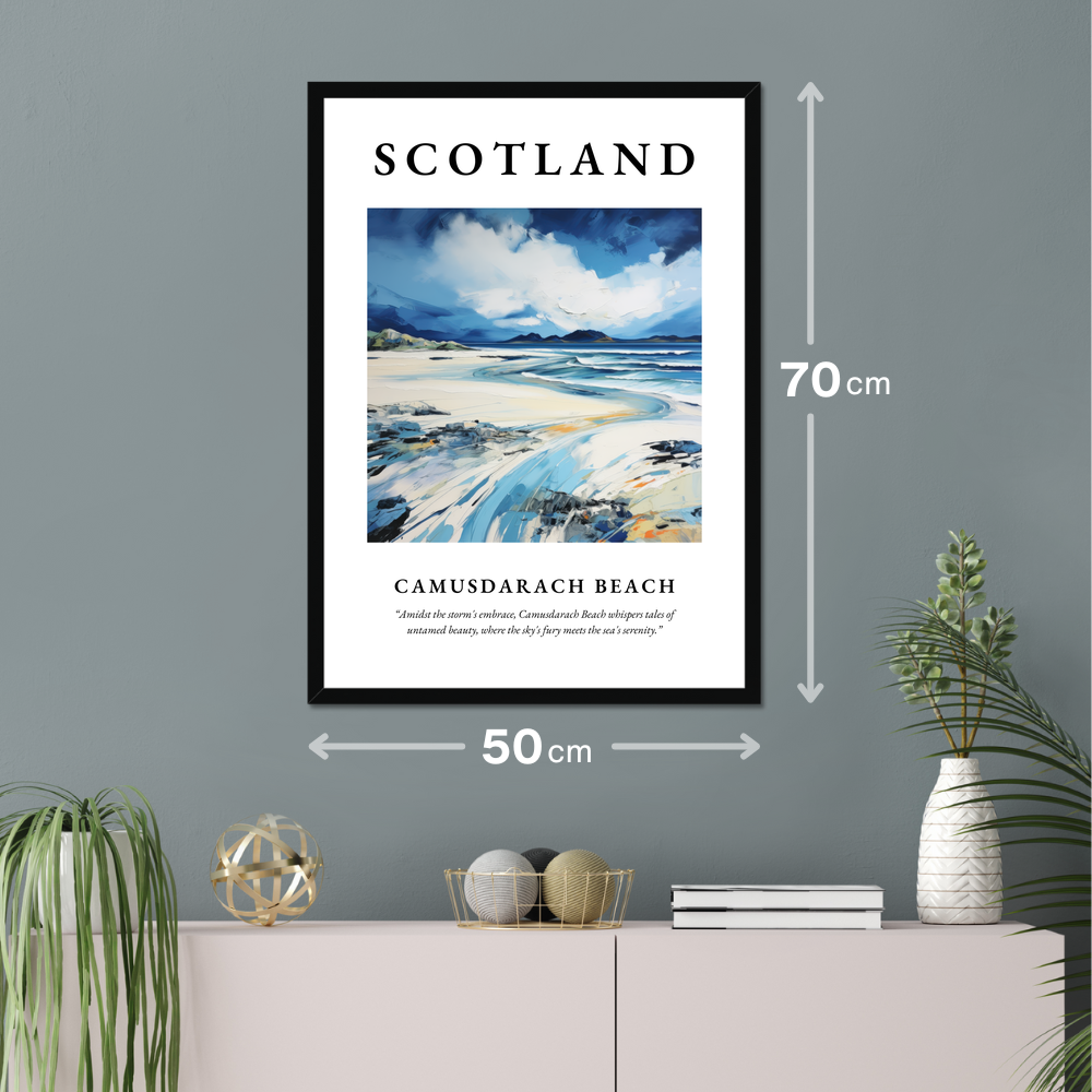 Poster of Camusdarach Beach hanging on a wall