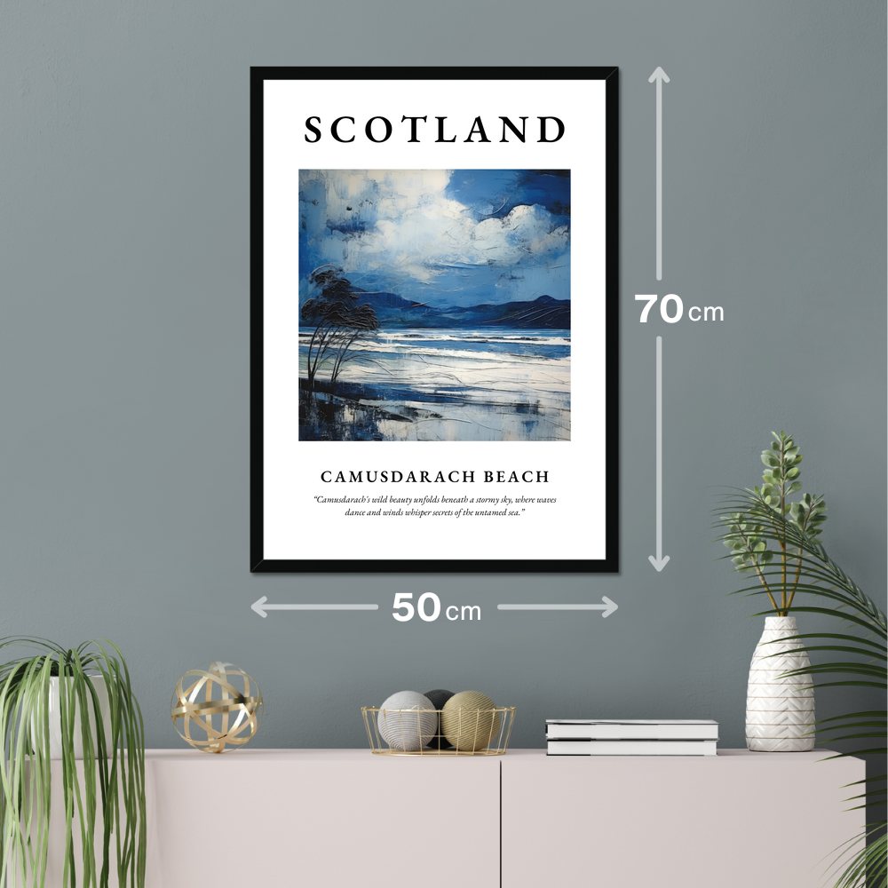 Poster of Camusdarach Beach hanging on a wall