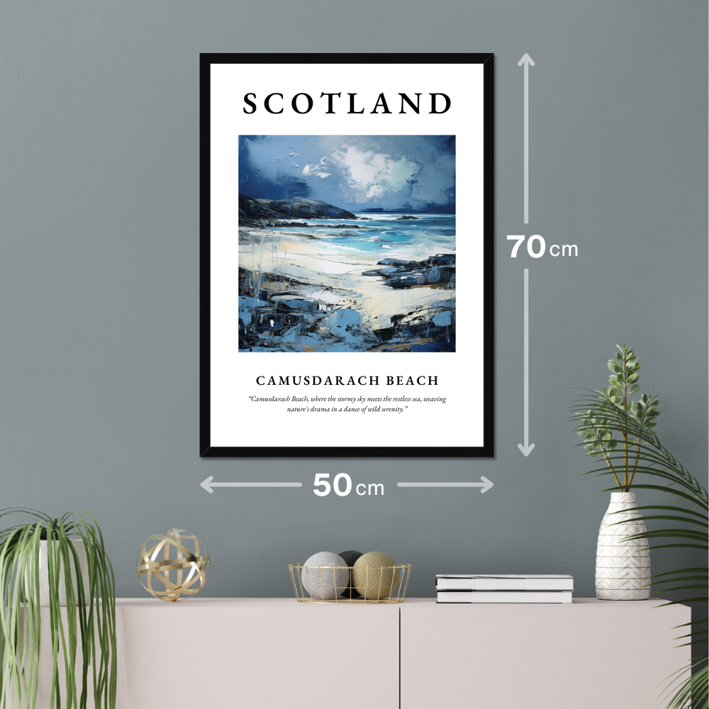 Poster of Camusdarach Beach hanging on a wall