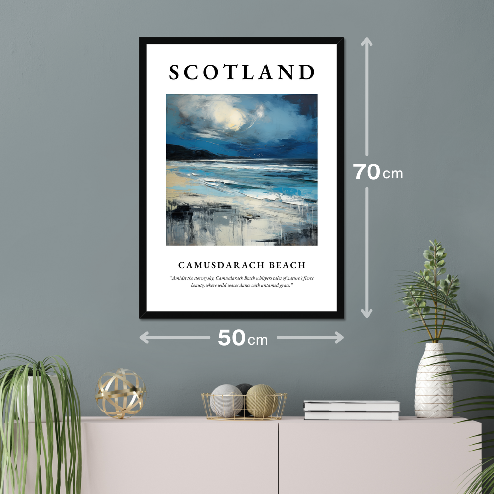 Poster of Camusdarach Beach hanging on a wall