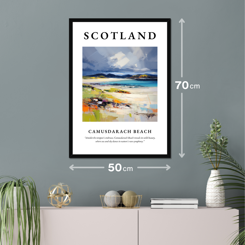 Poster of Camusdarach Beach hanging on a wall