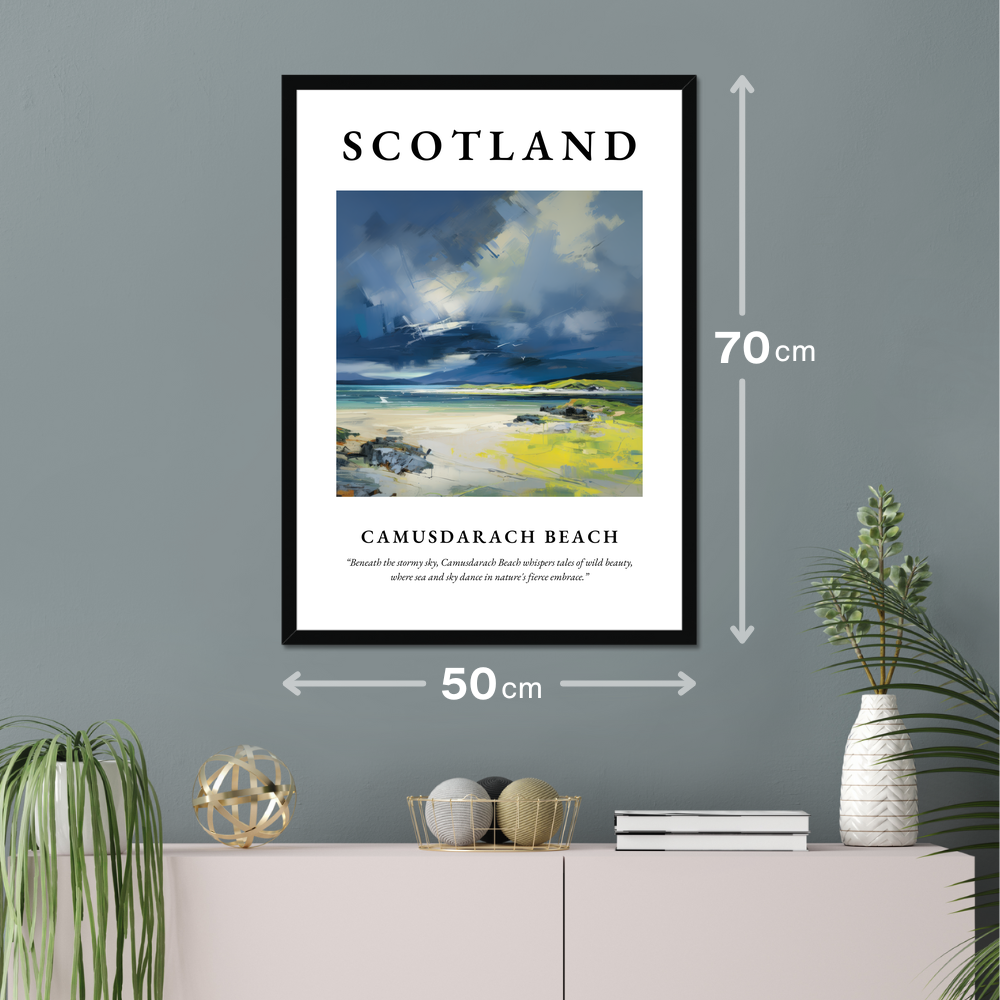 Poster of Camusdarach Beach hanging on a wall