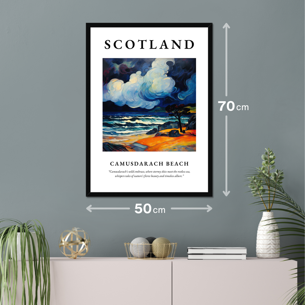 Poster of Camusdarach Beach hanging on a wall