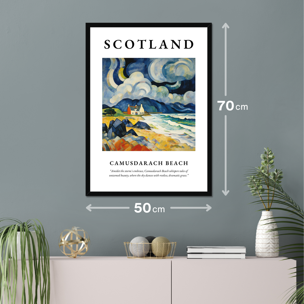 Poster of Camusdarach Beach hanging on a wall