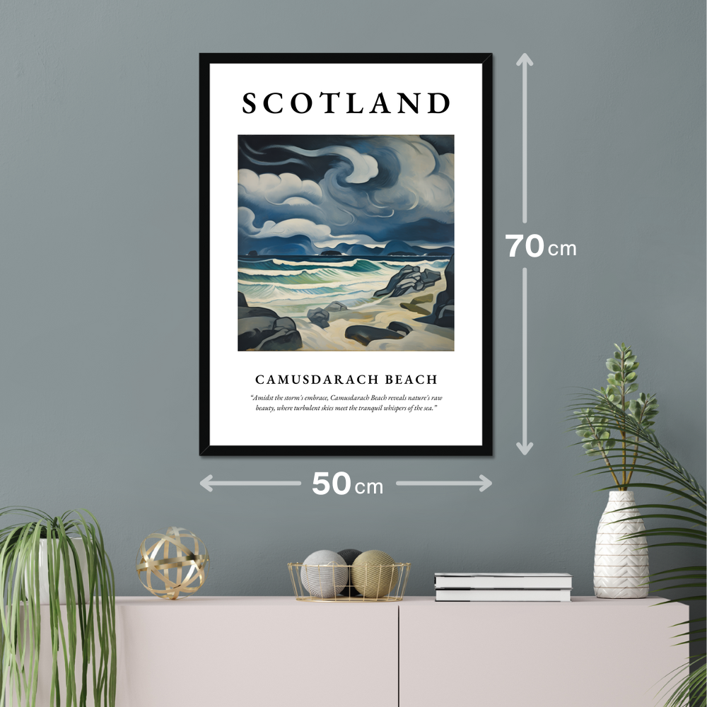 Poster of Camusdarach Beach hanging on a wall