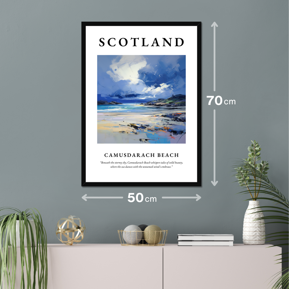 Poster of Camusdarach Beach hanging on a wall