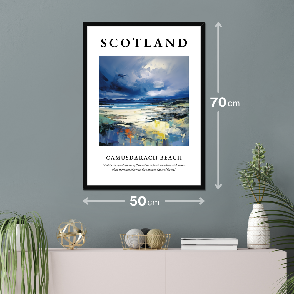 Poster of Camusdarach Beach hanging on a wall