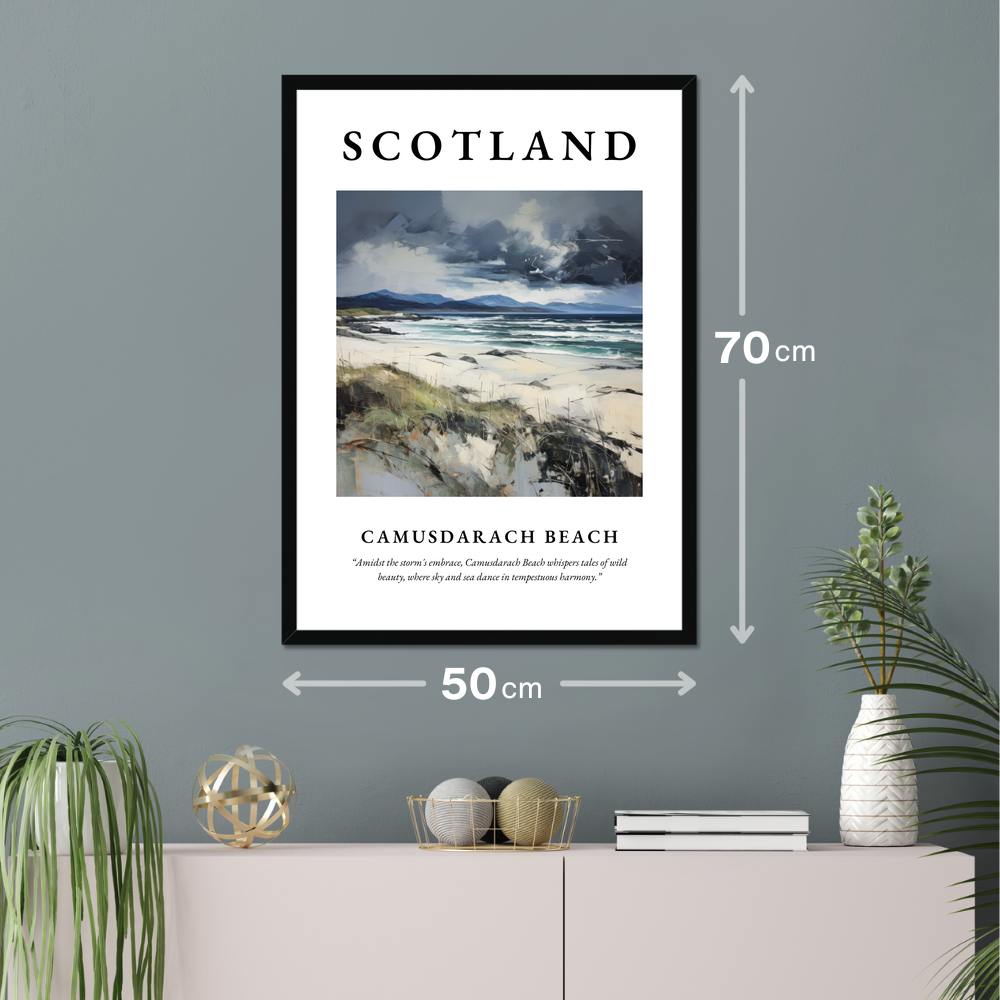 Poster of Camusdarach Beach hanging on a wall