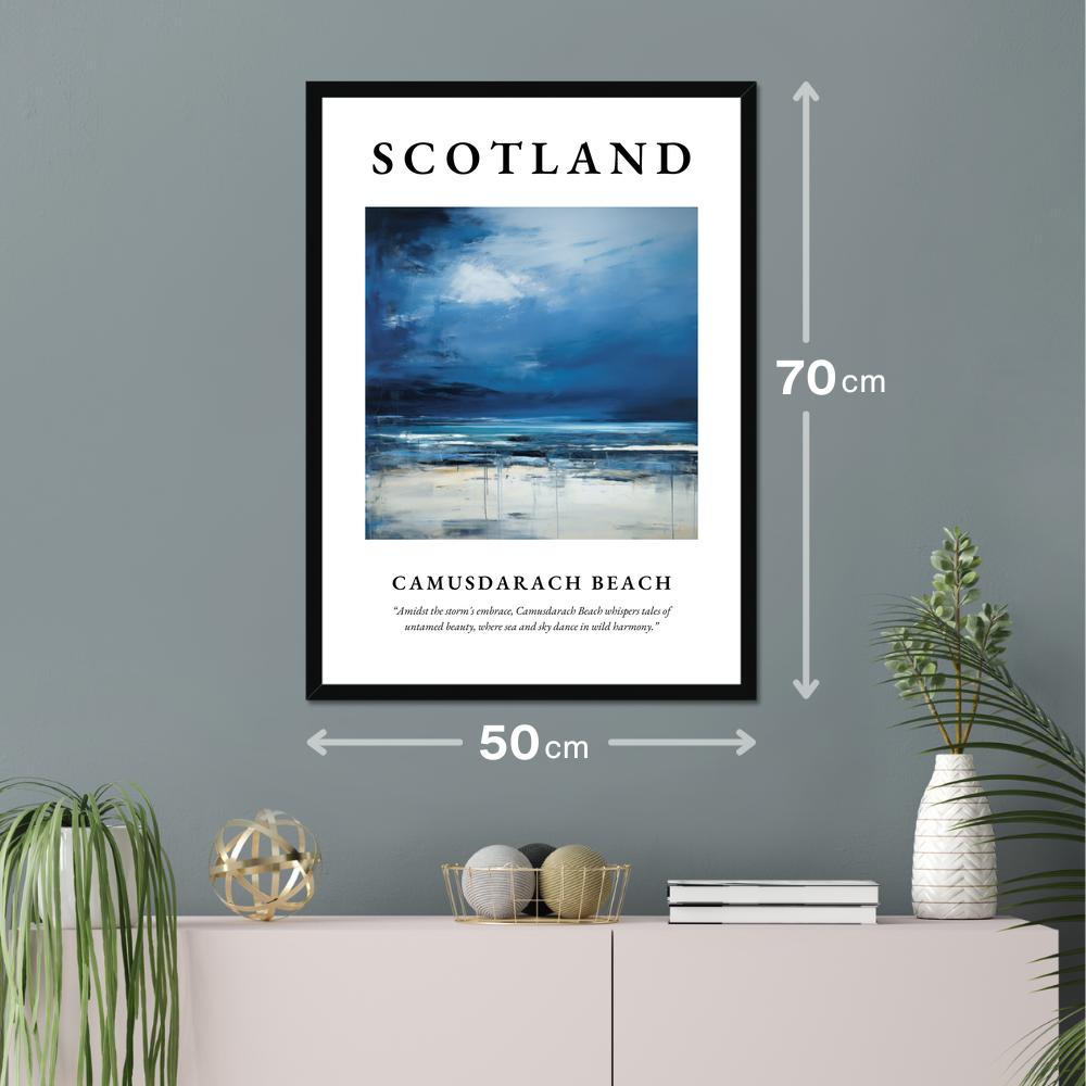 Poster of Camusdarach Beach hanging on a wall