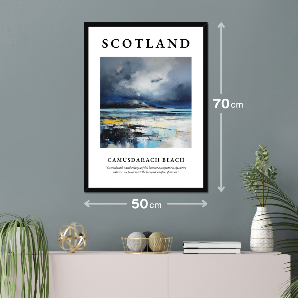 Poster of Camusdarach Beach hanging on a wall