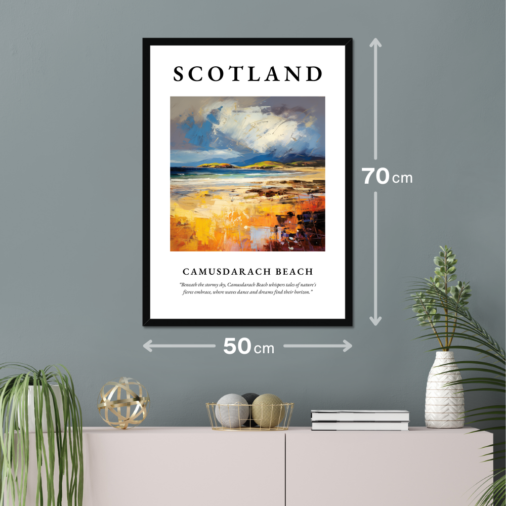 Poster of Camusdarach Beach hanging on a wall