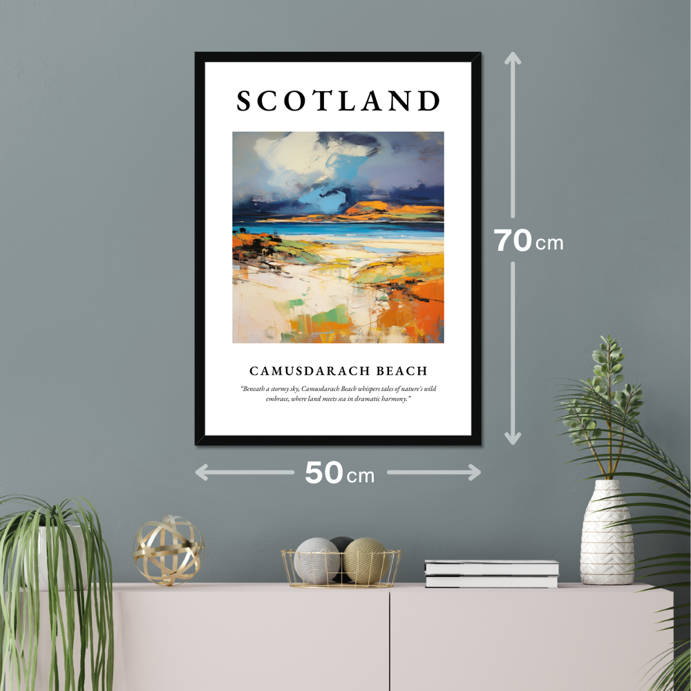 Poster of Camusdarach Beach hanging on a wall