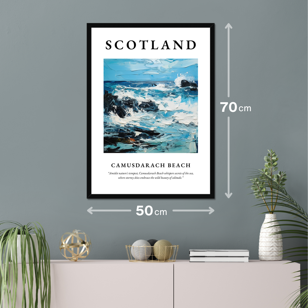 Poster of Camusdarach Beach hanging on a wall