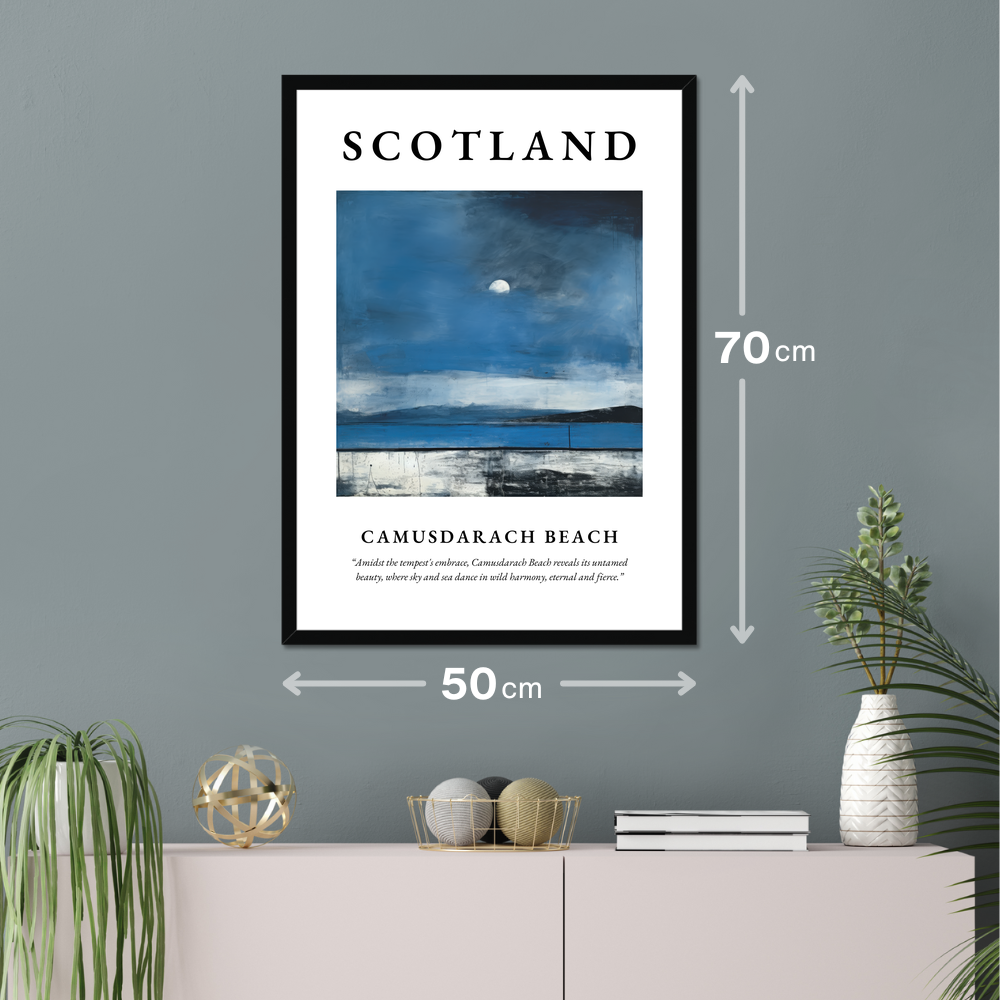 Poster of Camusdarach Beach hanging on a wall