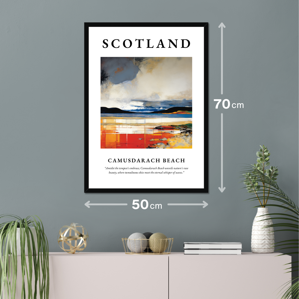 Poster of Camusdarach Beach hanging on a wall