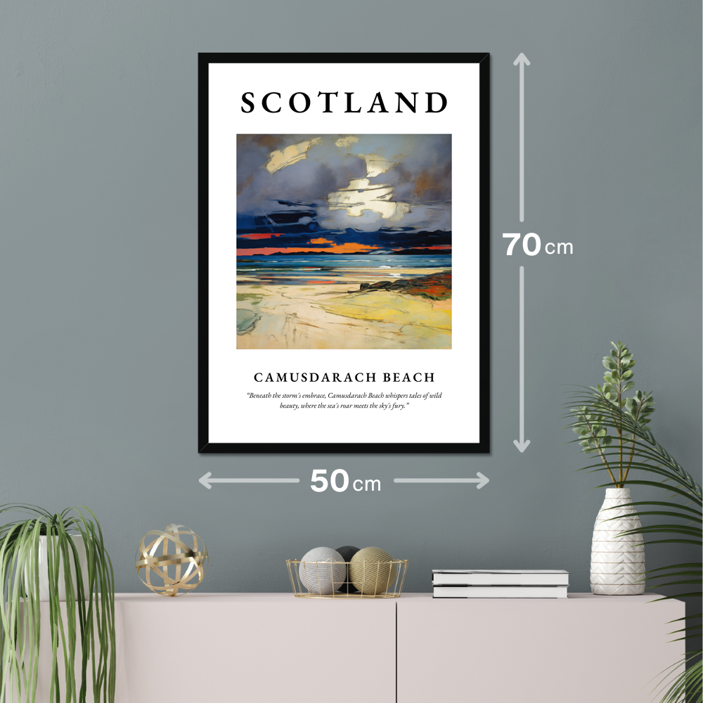 Poster of Camusdarach Beach hanging on a wall