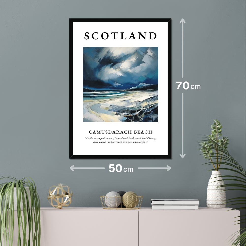 Poster of Camusdarach Beach hanging on a wall