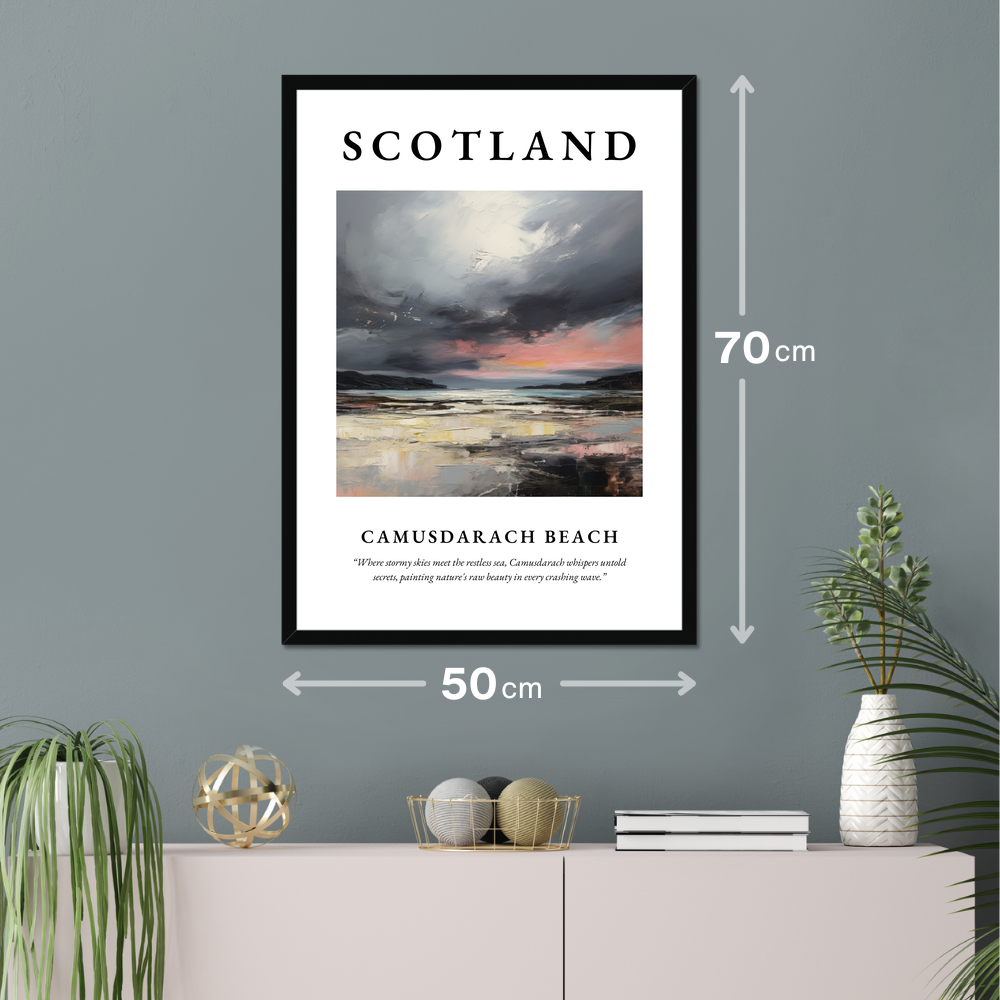 Poster of Camusdarach Beach hanging on a wall