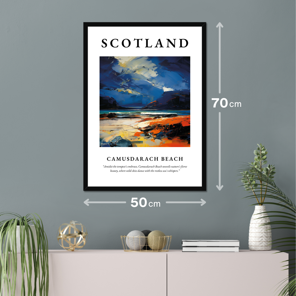 Poster of Camusdarach Beach hanging on a wall