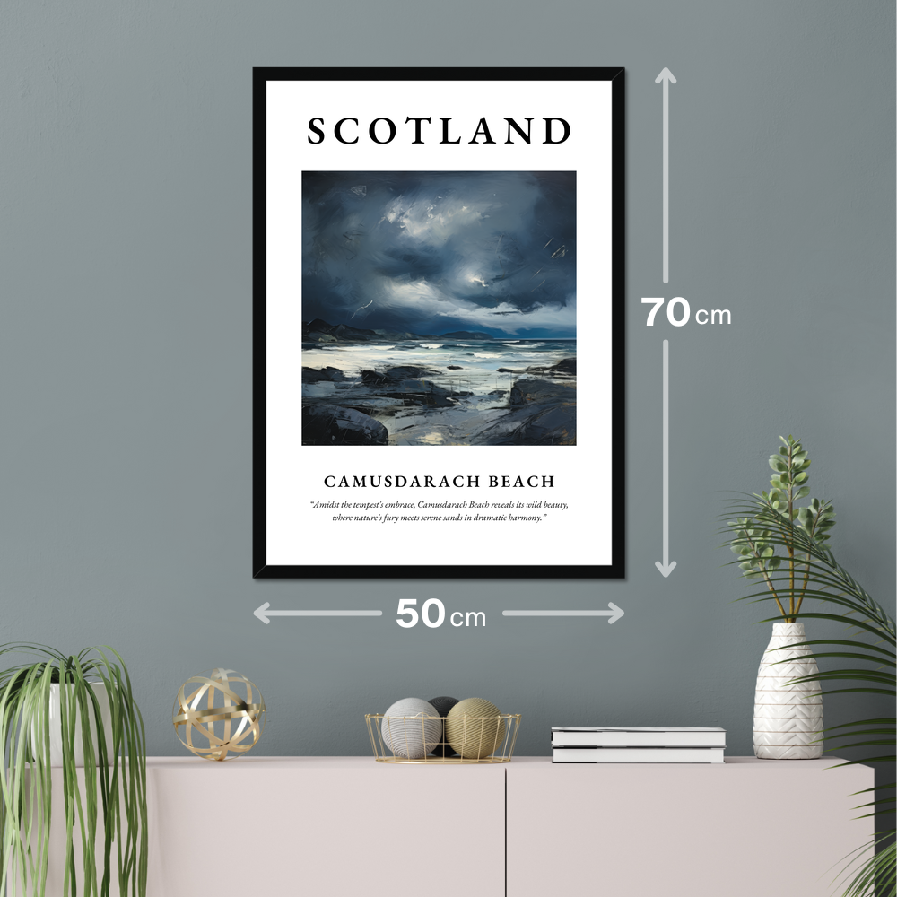 Poster of Camusdarach Beach hanging on a wall