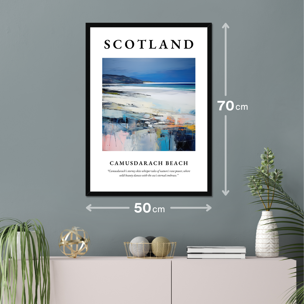 Poster of Camusdarach Beach hanging on a wall